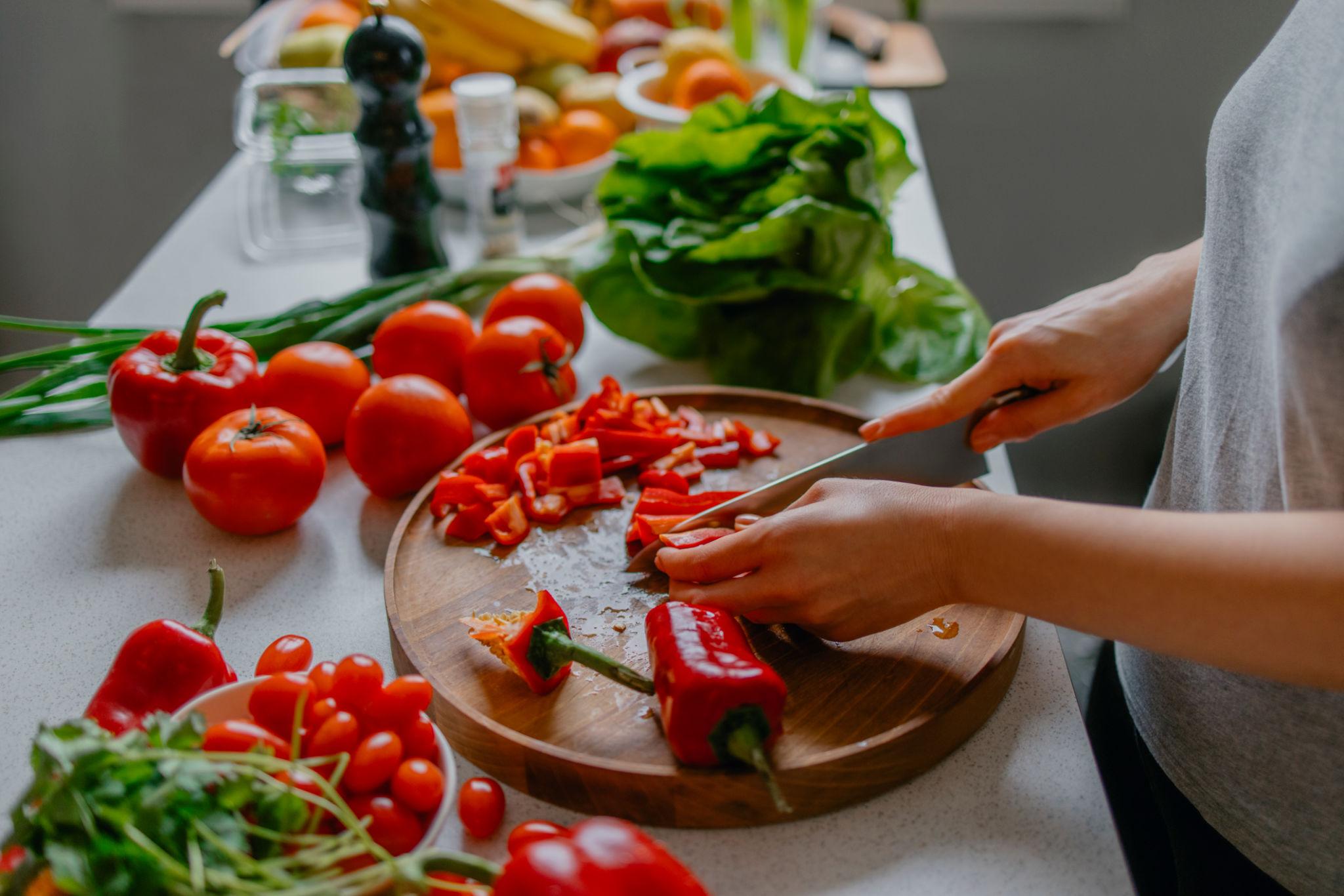 Fresh colorful vegetables prepared in kitchen for healthy meals