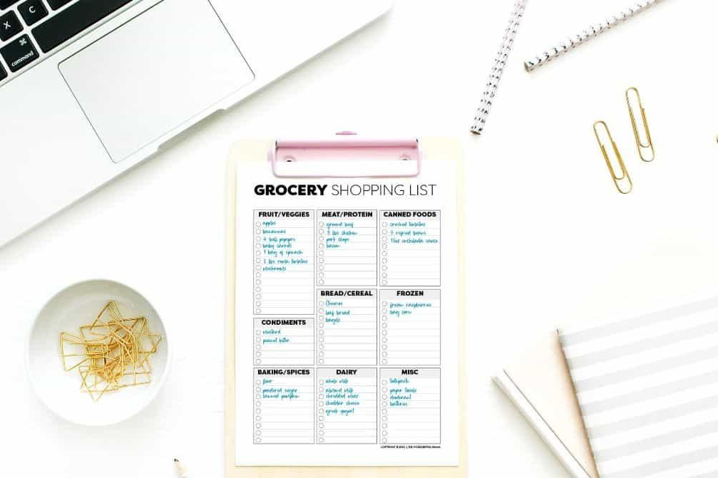 Grocery shopping list printable organized by categories for easy budget planning
